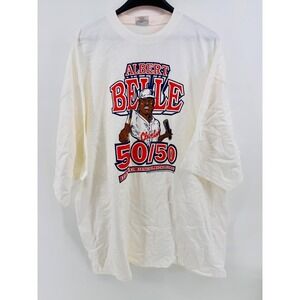 Vintage Santee Albert Belle 50/50 Cleveland Indians T-Shirt Mens XXL White 1995